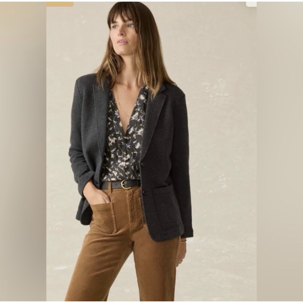 Faherty Inlet Knit Blazer M Charcoal Gray Organic Cotton Knit Jacket $198